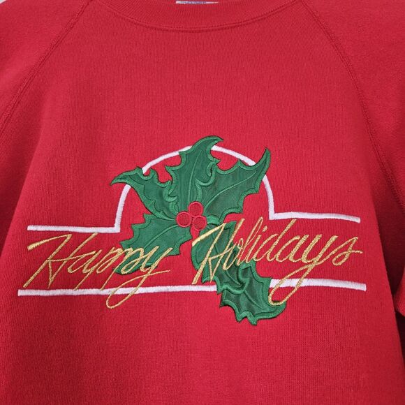 Vtg Christmas Crew Sweatshirt Womens Size L Hanes Red Embroidered Stockings 90s - Picture 9 of 13